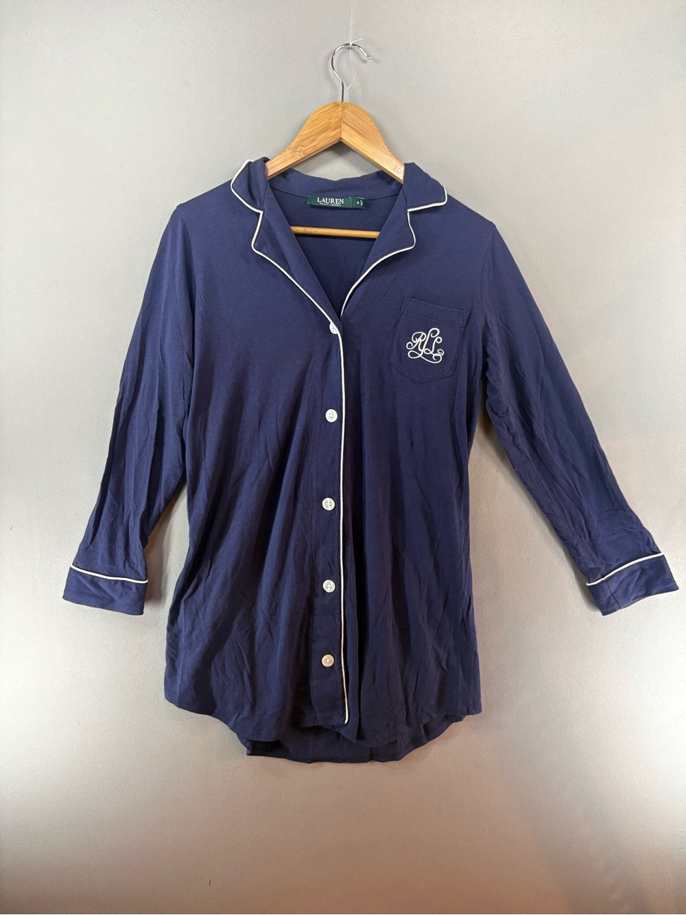 Lauren Ralph Lauren Women Pajamas Top Size Small Navy Retro Button